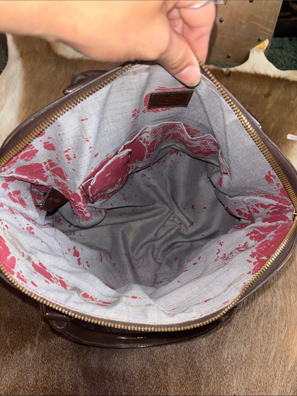 Large leather checkered gm sized bag - Picture 4 of 14